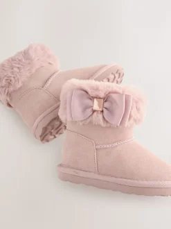 Roze - Baker by Ted Baker - Meisjespantoffels met imitatiebont en strik