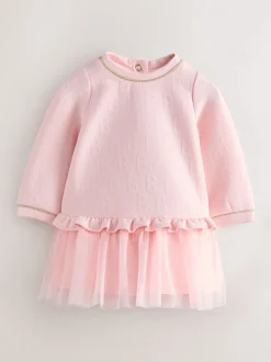 Roze - Baker by Ted Baker Jacquard jurk met reliëf en mesh zoom