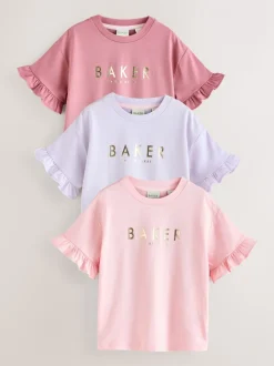 Roze - Baker by Ted Baker 3 Pack Boxy Fit Frill Graphic Printed T-Shirts