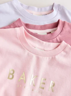 Roze - Baker by Ted Baker 3 Pack Boxy Fit Frill Graphic Printed T-Shirts
