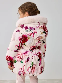 Roze - Baker by Ted Baker - Regenbestendige gewatteerde jas met bubbelzoom
