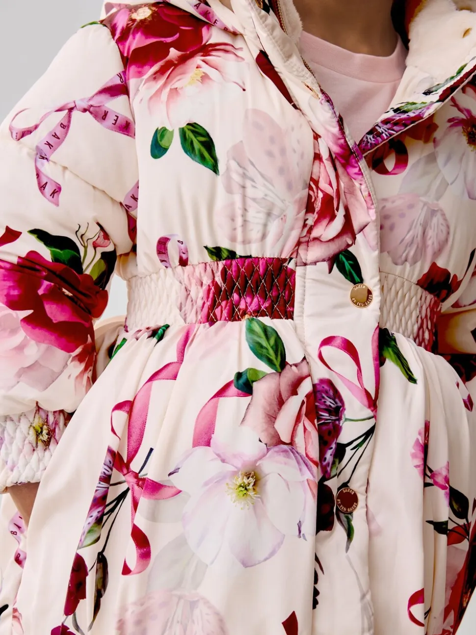 Roze - Baker by Ted Baker - Regenbestendige gewatteerde jas met bubbelzoom