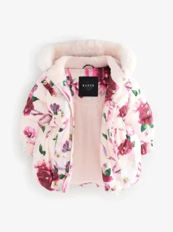 Roze - Baker by Ted Baker - Regenbestendige gewatteerde jas met bubbelzoom
