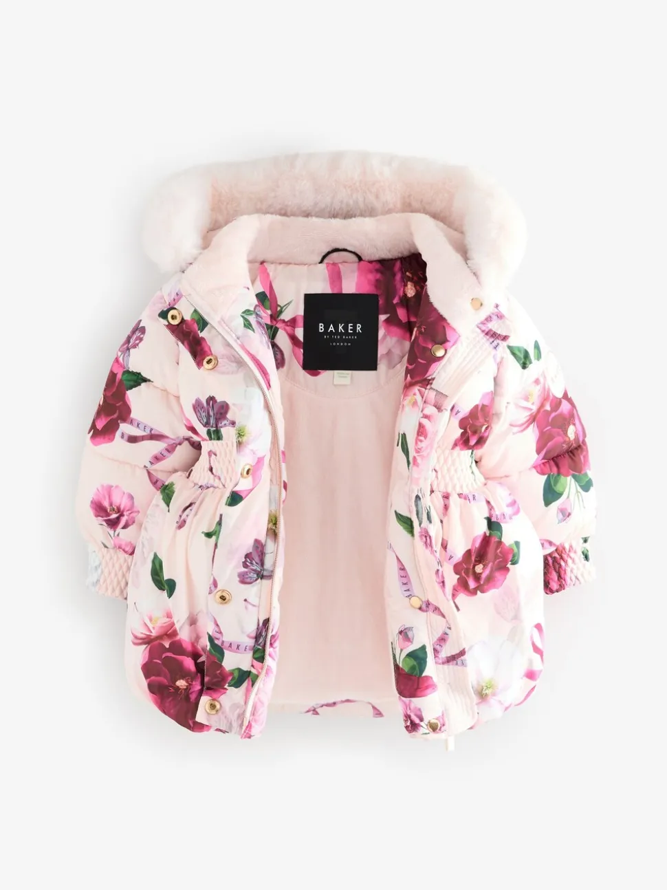 Roze - Baker by Ted Baker - Regenbestendige gewatteerde jas met bubbelzoom