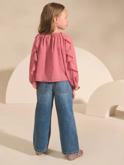 Roze - Blouse met lange mouwen en ruches (3-16jr)
