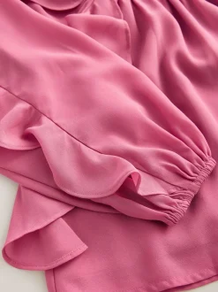 Roze - Blouse met lange mouwen en ruches (3-16jr)