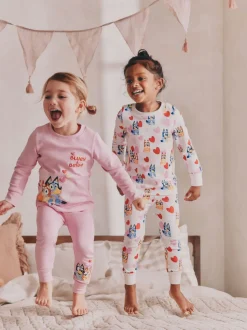 Roze - Bluey Knusse pyjama's met lange mouwen van 100% katoen, 2 verpakking (12mnd-8jr)