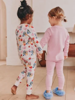 Roze - Bluey Knusse pyjama's met lange mouwen van 100% katoen, 2 verpakking (12mnd-8jr)