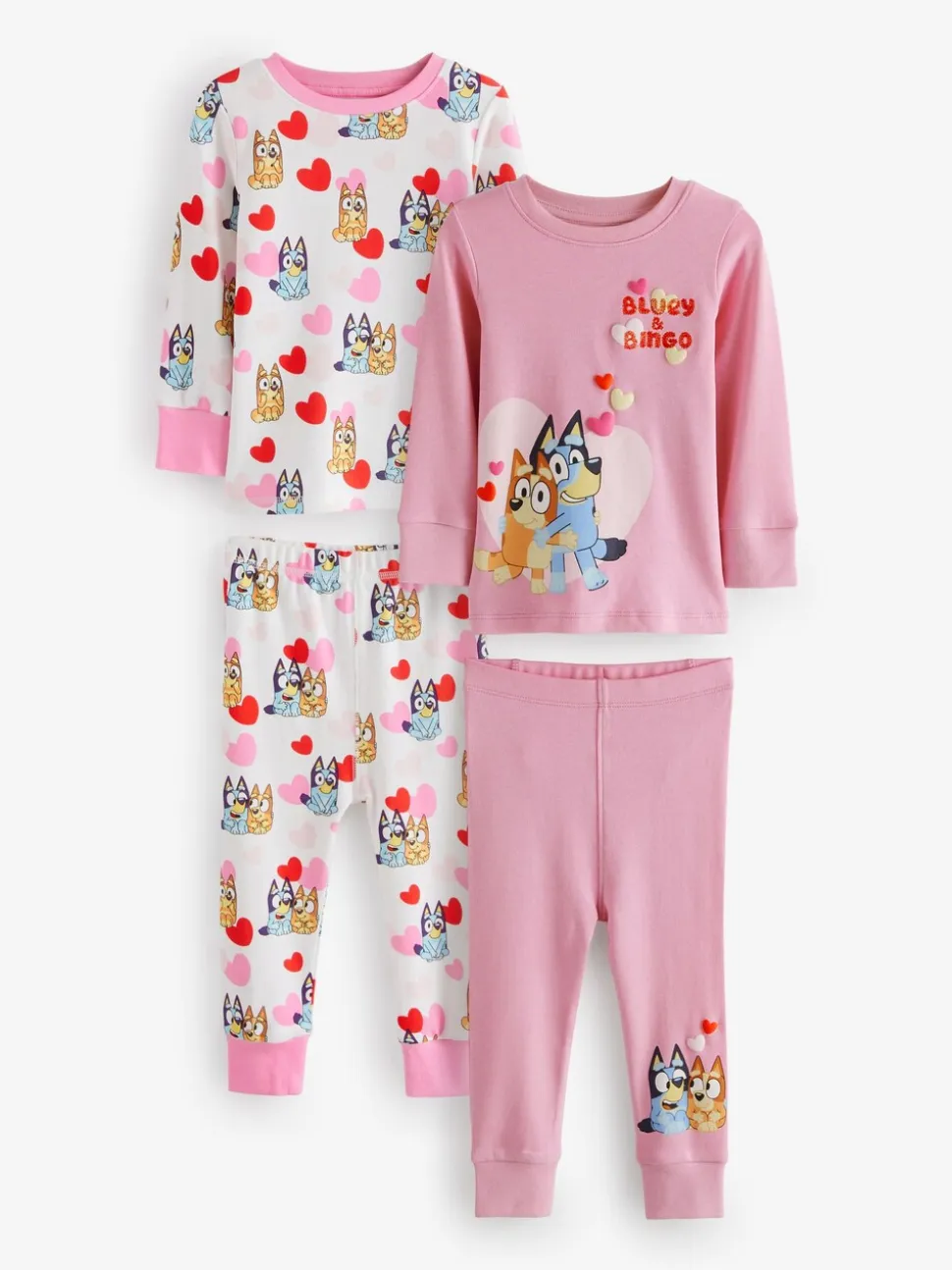 Roze - Bluey Knusse pyjama's met lange mouwen van 100% katoen, 2 verpakking (12mnd-8jr)