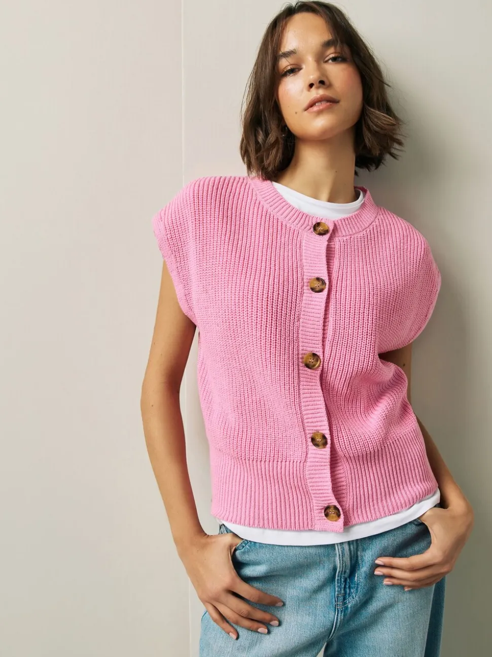 Roze - Button Through Knitted Tank