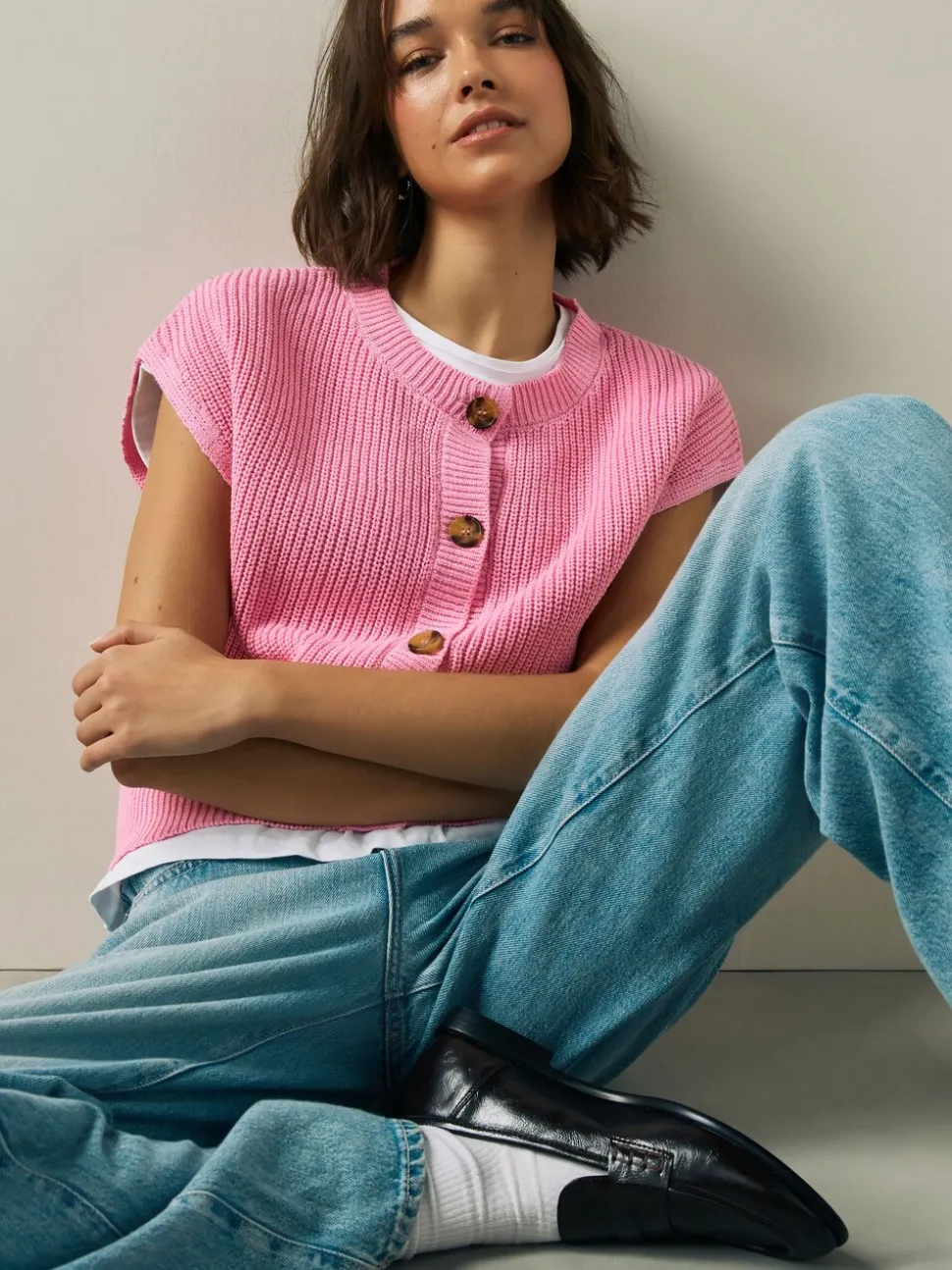 Roze - Button Through Knitted Tank