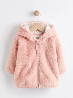 Roze - Fleece babyjack met capuchon (0mnd-2jr)