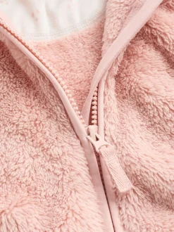 Roze - Fleece babyjack met capuchon (0mnd-2jr)