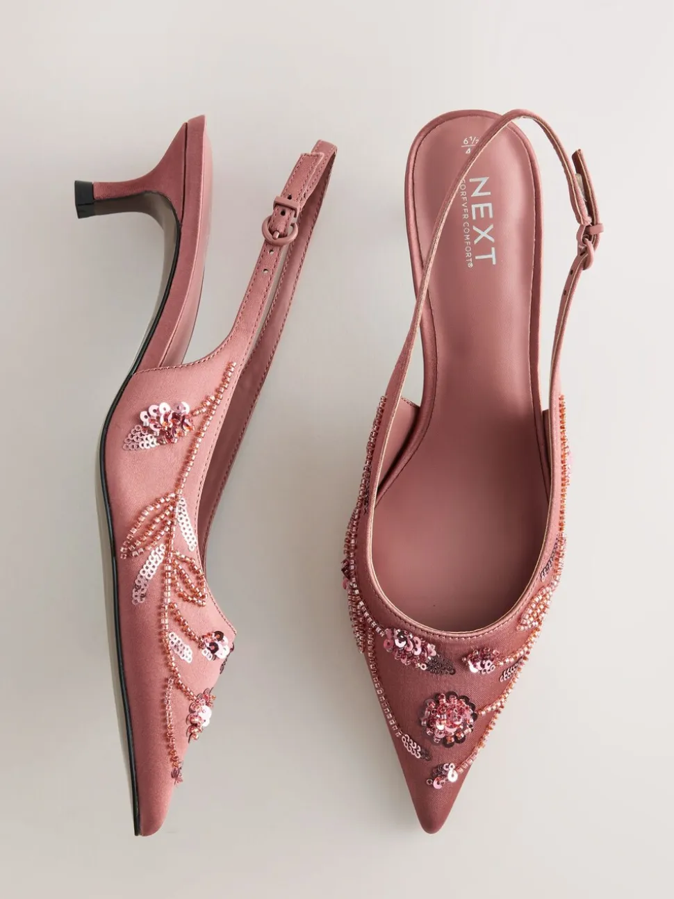 Roze - Forever Comfort satijnen slingbacks met kralen en hakje