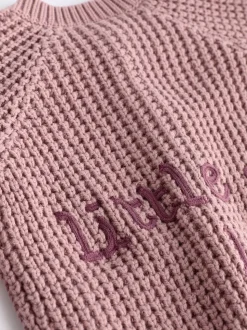 Roze - Gebreid babyvestje met geborduurde slogan op de rug (0mnd-2jr)