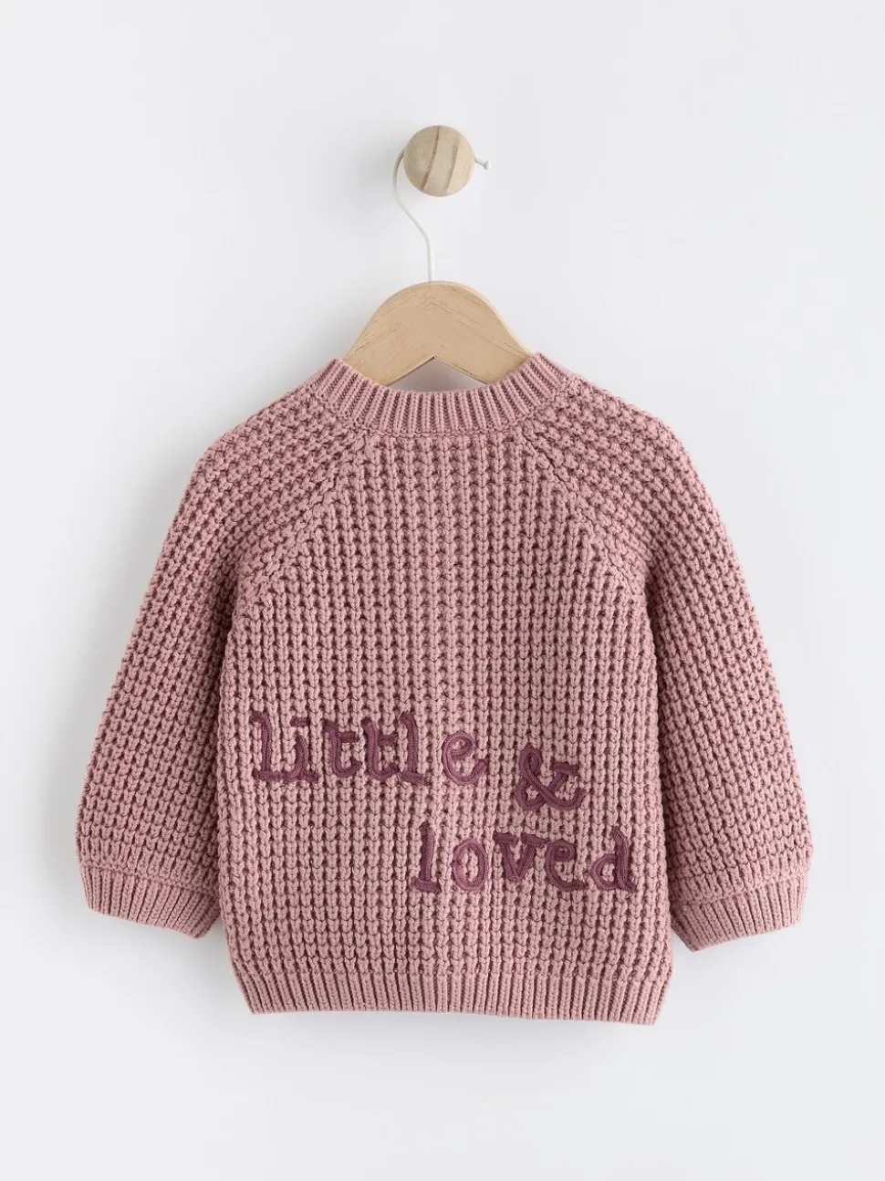 Roze - Gebreid babyvestje met geborduurde slogan op de rug (0mnd-2jr)