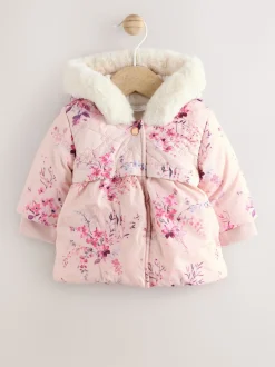 Roze - Gewatteerde babyjas met bloemen (0mnd-2jr)