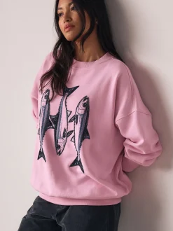Roze - Graphic Beaded Fish Graphic Sweatshirt