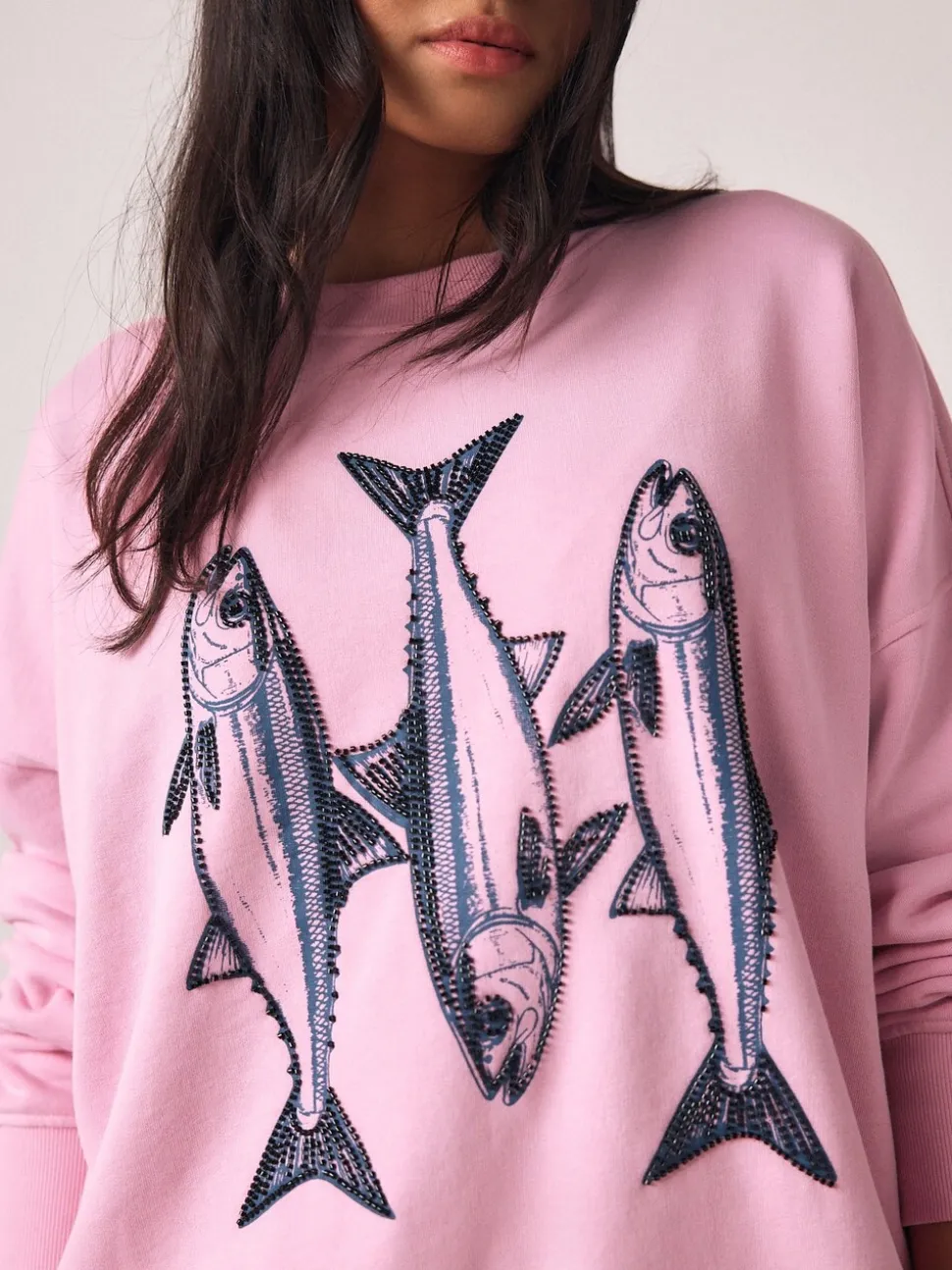 Roze - Graphic Beaded Fish Graphic Sweatshirt