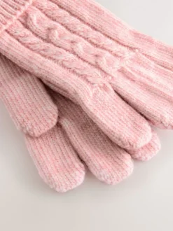 Roze - Kabelmuts, sjaal en handschoenenset (3-16jr)