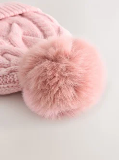 Roze - Kabelmuts, sjaal en handschoenenset (3-16jr)