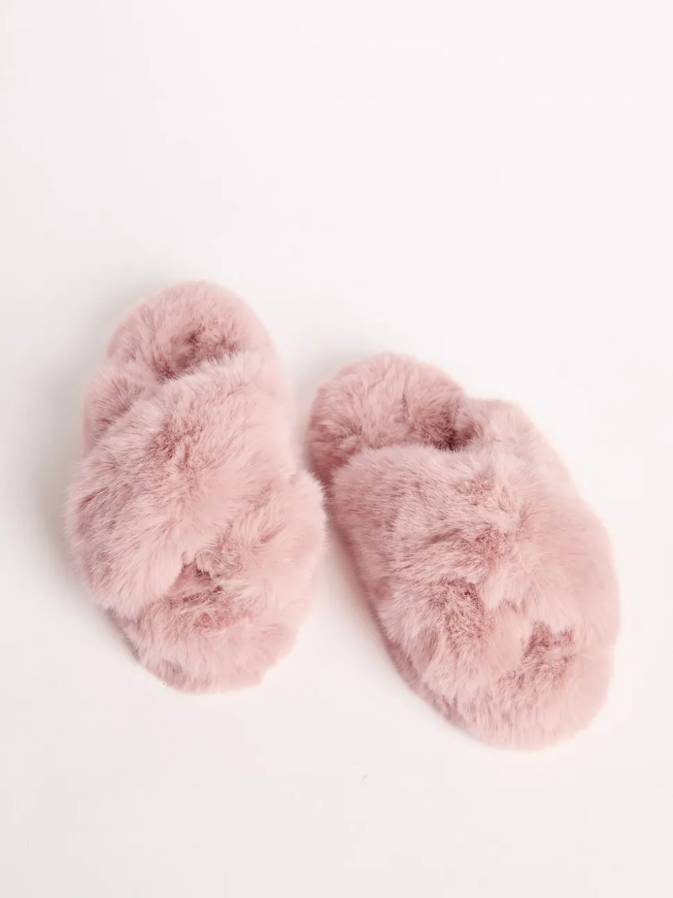 Roze - Lipsy pantoffels van imitatiebont met gekruiste banden