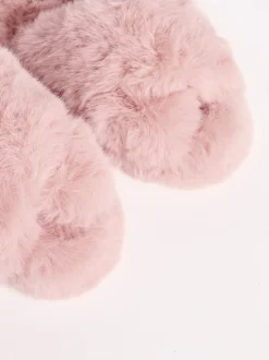 Roze - Lipsy pantoffels van imitatiebont met gekruiste banden