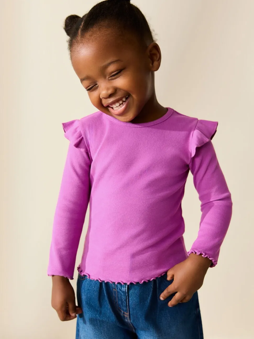 Roze - Long Sleeve Ribbed Frill Top (3mths-7yrs)