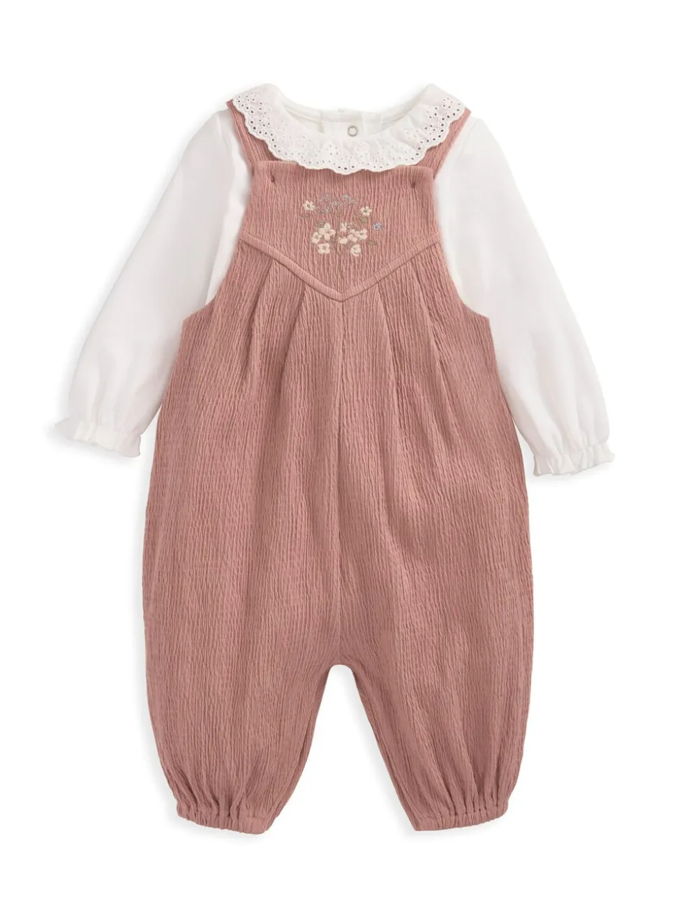 Roze - Mamas & Papas roze 100% katoen gekreukte bretelbroek en bodysuit set