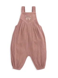 Roze - Mamas & Papas roze 100% katoen gekreukte bretelbroek en bodysuit set