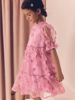Roze - Mesh bloemen pailletten feestelijke jurkjes (3-16jaar)