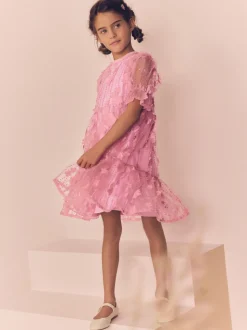 Roze - Mesh bloemen pailletten feestelijke jurkjes (3-16jaar)
