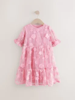 Roze - Mesh bloemen pailletten feestelijke jurkjes (3-16jaar)
