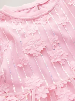 Roze - Mesh bloemen pailletten feestelijke jurkjes (3-16jaar)