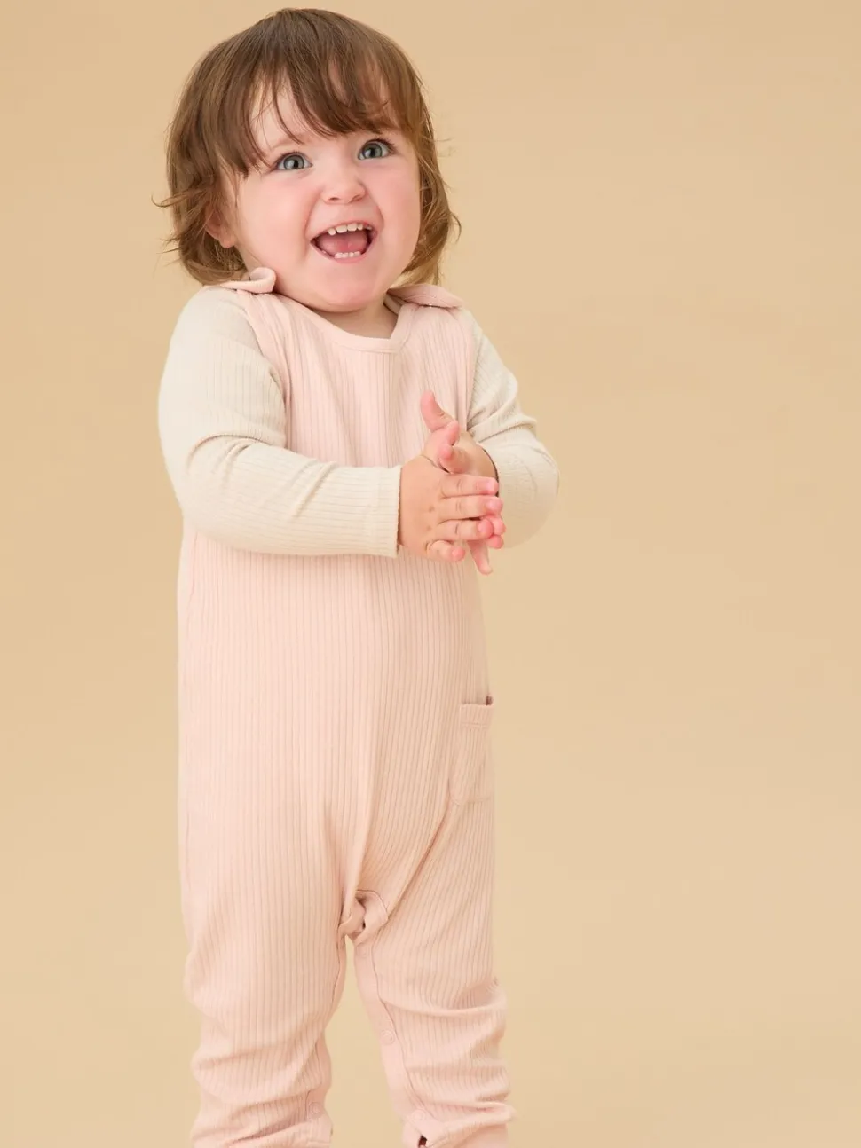 Roze - MORI Ribbed Romper Dungarees