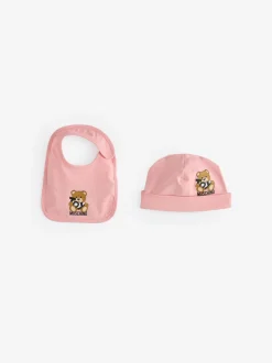 Roze - Moschino Baby Logo Sleepsuit, Hat & Bib Giftset With Giftbox