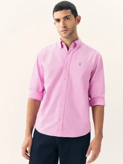 Roze - Normale Pasvorm - Oxford-hemd met lange mouwen