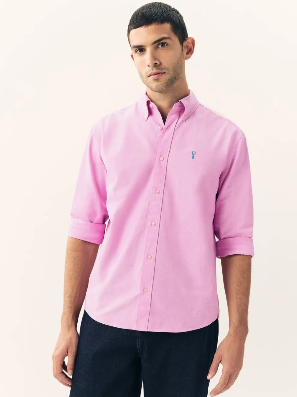 Roze - Normale Pasvorm - Oxford-hemd met lange mouwen