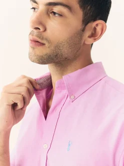 Roze - Normale Pasvorm - Oxford-hemd met lange mouwen