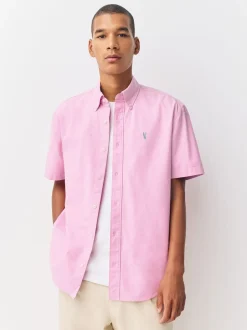 Roze - Normale Pasvorm - Oxford-overhemd met korte mouwen