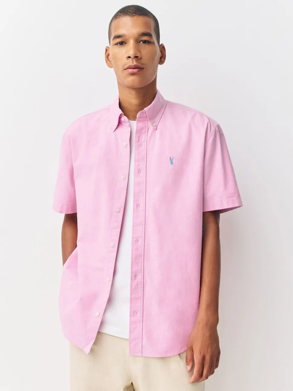 Roze - Normale Pasvorm - Oxford-overhemd met korte mouwen