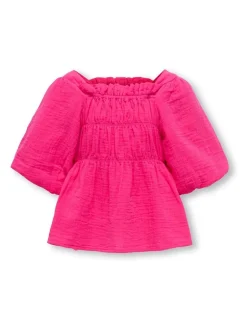 Roze - ONLY KIDS Textured Short Sleeve Puff Sleeve Blouse