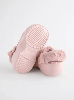 Roze - Pantoffelklompen met voering van imitatiebont