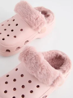 Roze - Pantoffelklompen met voering van imitatiebont