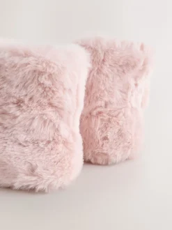 Roze - Pantoffellaarzen van imitatiebont met konijntjes