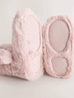Roze - Pantoffellaarzen van imitatiebont met konijntjes