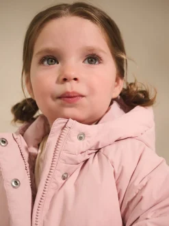 Roze - Regenbestendige gewatteerde jas met imitatiebontvoering (3mnd-7jr)