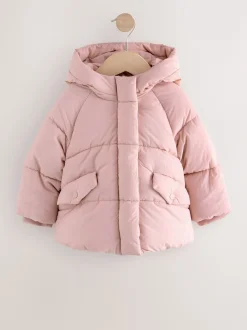 Roze - Regenbestendige gewatteerde jas met imitatiebontvoering (3mnd-7jr)