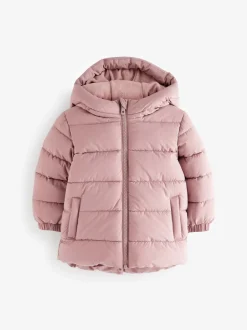 Roze - Regenbestendige gewatteerde jas met fleecevoering en capuchon (3mnd -7jr)