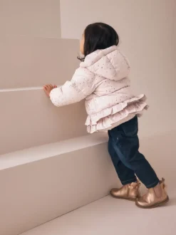 Roze - Regenbestendige gewatteerde jas met rucheszoom (3mnd -7jr)